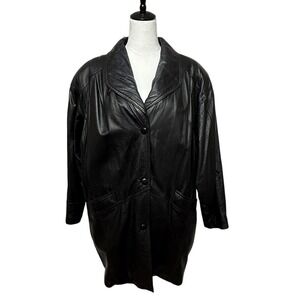 Vintage Wilsons Jackets Women Large Black Leather‎ Thinsulate Coat Snap Up